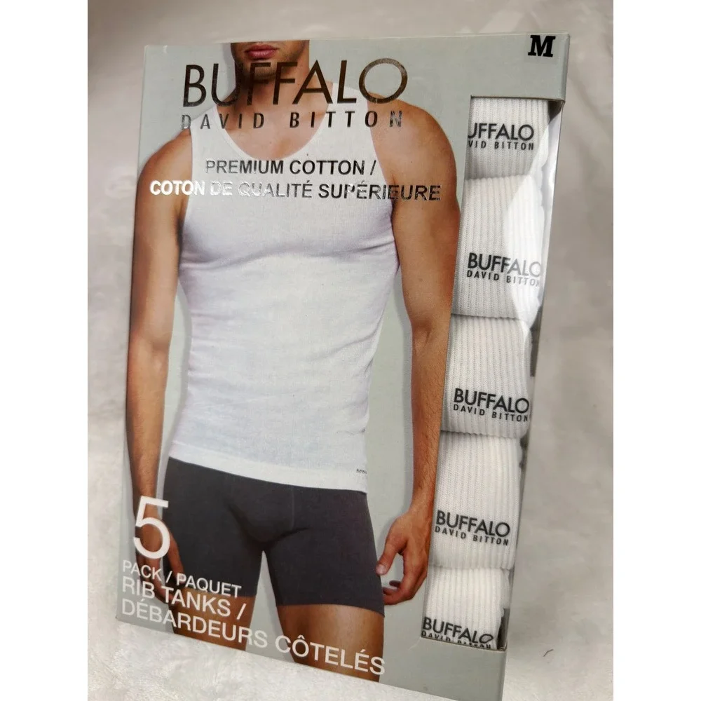 Buffalo David Bitton Mens 5 Pack Rib Tanks White A-Shirt Undershirts Medium New